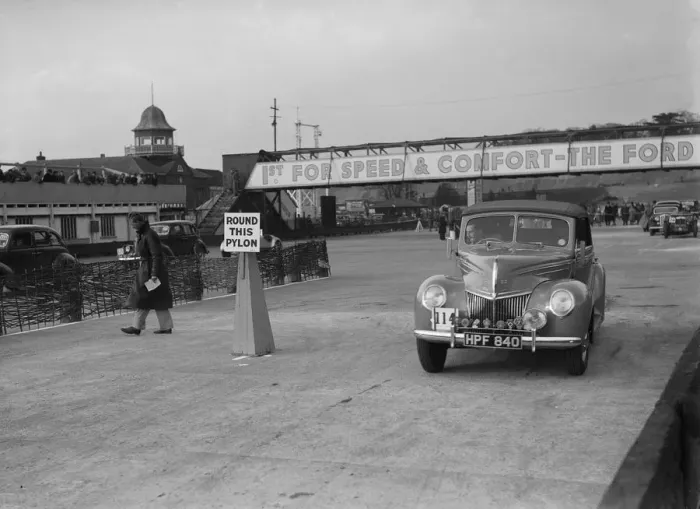 Framed Print : Ford V8 drophead competing in the JCC Rally, Brooklands, Surrey, 1939. Artist: Bill Brunell