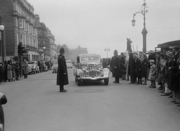 Framed Print : Ford V8 of K Hutchison at the RAC Rally, 1935. Artist: Bill Brunell Framed Print : Ford V8 of K Hutchison at the RAC Rally, 1935. Artist: Bill Brunell