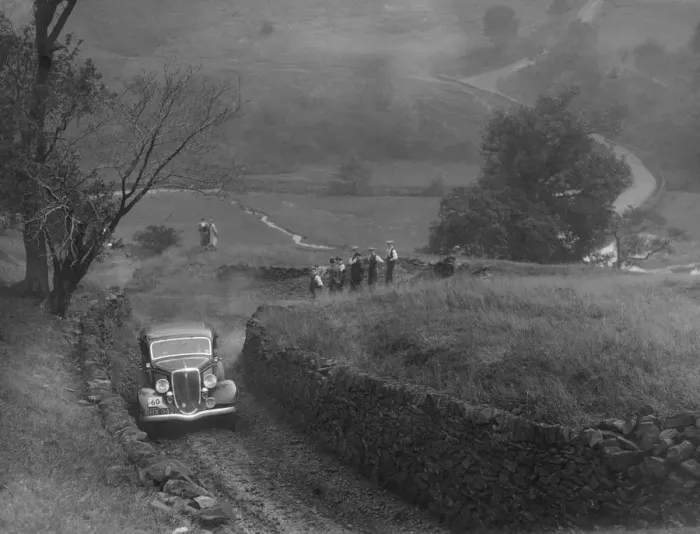 Framed Print : Ford V8 saloon of F Allott competing in the MCC Sporting Trial, 1935. Artist: Bill Brunell Framed Print : Ford V8 saloon of F Allott competing in the MCC Sporting Trial, 1935. Artist: Bill Brunell