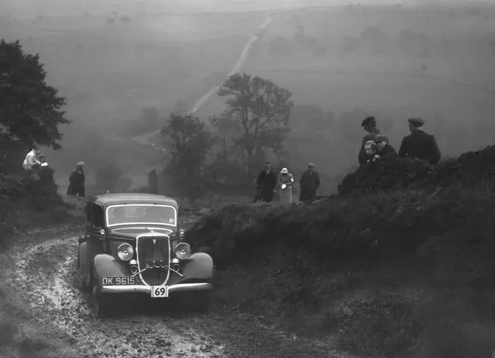 Framed Print : Ford V8 saloon of WT Platt competing in the MCC Sporting Trial, 1935. Artist: Bill Brunell Framed Print : Ford V8 saloon of WT Platt competing in the MCC Sporting Trial, 1935. Artist: Bill Brunell
