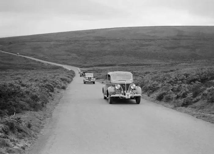 Framed Print : Ford V8s of Viscount Chetwynd and J Whalley competing at the MCC Torquay Rally, July 1937 Framed Print : Ford V8s of Viscount Chetwynd and J Whalley competing at the MCC Torquay Rally, July 1937