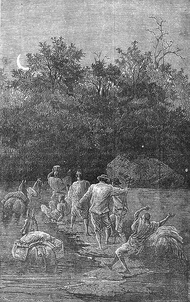 Fording the Bakhoy; Journey from the Senegal to the Niger, 1875. Creator: Unknown