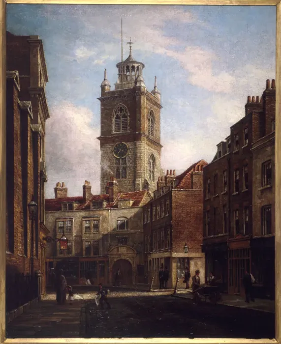 Framed Print : Fore Street and St Giles without Cripplegate. Artist: Walter Riddle Framed Print : Fore Street and St Giles without Cripplegate. Artist: Walter Riddle