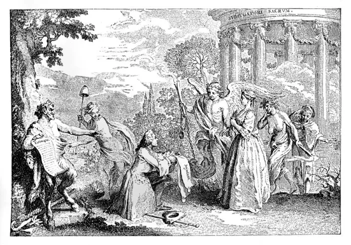 Framed Print : Fore-warned, Fore-armed, 1741. Artist: E Gravelot Framed Print : Fore-warned, Fore-armed, 1741. Artist: E Gravelot