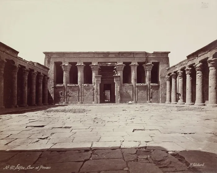 Framed Print : Forecourt of the Temple of Edfu, late 19th century. Creator: Henri Bechard Framed Print : Forecourt of the Temple of Edfu, late 19th century. Creator: Henri Bechard