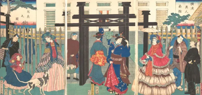 Framed Print : Foreign Business Establishment in Yokohama, 1861. Creator: Sadahide Utagawa Framed Print : Foreign Business Establishment in Yokohama, 1861. Creator: Sadahide Utagawa