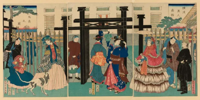 Framed Print : Foreign Mercantile House in Yokohama (Yokohama ijin shokan), 1861 Framed Print : Foreign Mercantile House in Yokohama (Yokohama ijin shokan), 1861