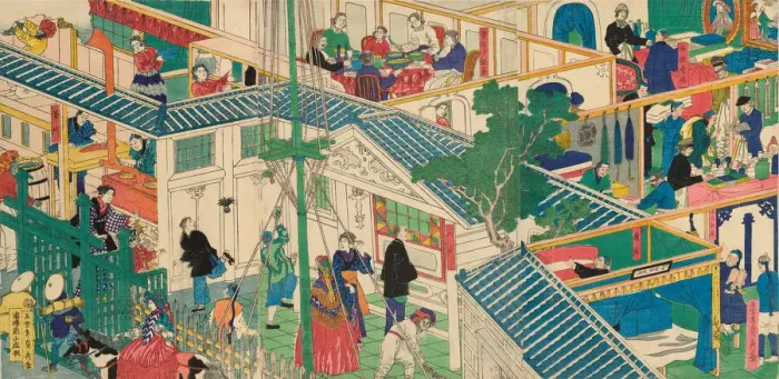 Framed Print : Foreign merchant house, 1865. Creator: Sadahide Utagawa Framed Print : Foreign merchant house, 1865. Creator: Sadahide Utagawa