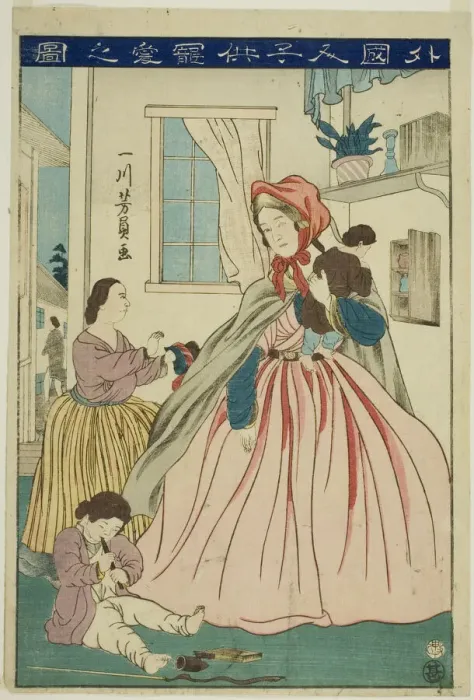 Framed Print : Foreigner Caring for Her Children (Gaikokujin kodomo choai no zu), 1860 Framed Print : Foreigner Caring for Her Children (Gaikokujin kodomo choai no zu), 1860