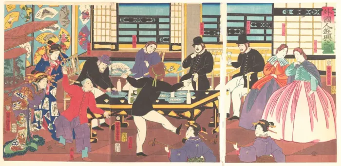 Framed Print : Foreigners Enjoying a Party, 1st month, 1861. Creator: Utagawa Yoshitora Framed Print : Foreigners Enjoying a Party, 1st month, 1861. Creator: Utagawa Yoshitora