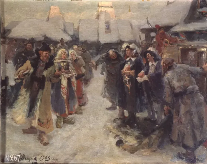Framed Print : The foreigners in Muscovy, 1903. Artist: Veshchilov, Konstantin Alexandrovich (1878-1945) Framed Print : The foreigners in Muscovy, 1903. Artist: Veshchilov, Konstantin Alexandrovich (1878-1945)