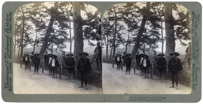 Framed Print : How foreigners travel in Japan, 1896. Artist: Strohmeyer and Wyman Framed Print : How foreigners travel in Japan, 1896. Artist: Strohmeyer and Wyman