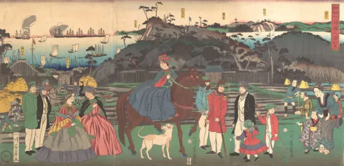Framed Print : Foreigners Visiting the Famous Site of Mt. Gongen in Kanagawa, 2nd month, 1861 Framed Print : Foreigners Visiting the Famous Site of Mt. Gongen in Kanagawa, 2nd month, 1861