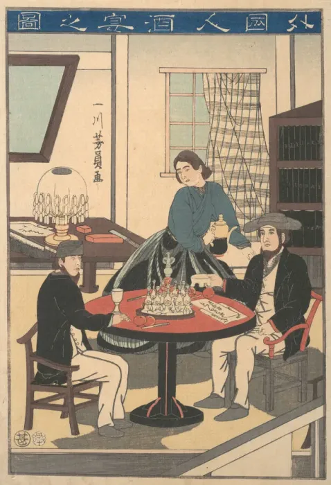 Framed Print : A Foreigners Wine Party (Gaikokujin shuen no zu), from an untitled series of