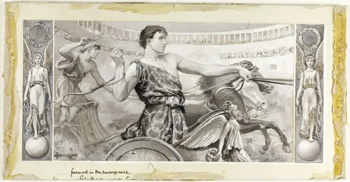 Framed Print : Foremost in the Envious Race, 1885. Creator: Will H. Low Framed Print : Foremost in the Envious Race, 1885. Creator: Will H. Low