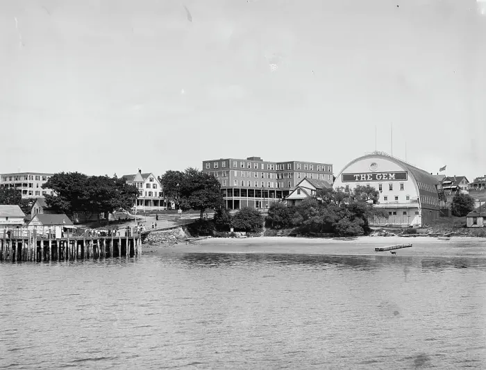 Framed Print : Forest City Landing and Gem Theatre, Peaks Island, Portland, Me. c1904. Creator: Unknown