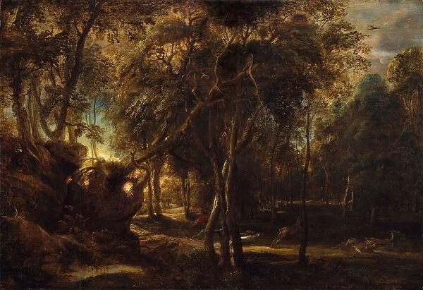 A Forest at Dawn with a Deer Hunt, ca. 1635. Creator: Peter Paul Rubens