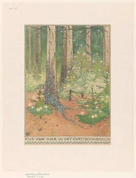 Forest with decorated and illuminated Christmas trees, 1898. Creator: Willem Wenckebach