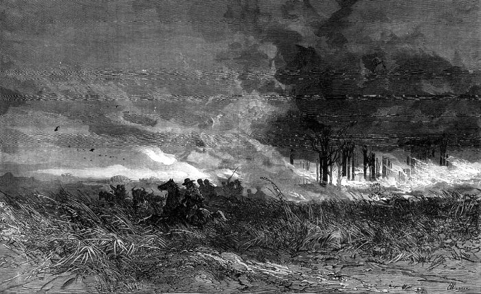Framed Print : A forest fire in America, 1881. Creator: Unknown Framed Print : A forest fire in America, 1881. Creator: Unknown
