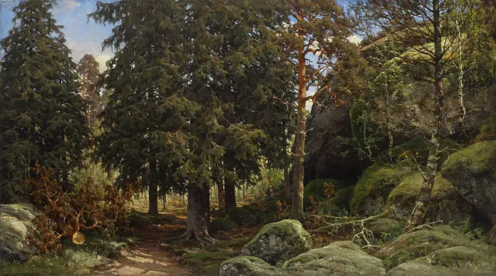 Framed Print : Forest Interior, 1878. Creator: Berndt Lindholm Framed Print : Forest Interior, 1878. Creator: Berndt Lindholm