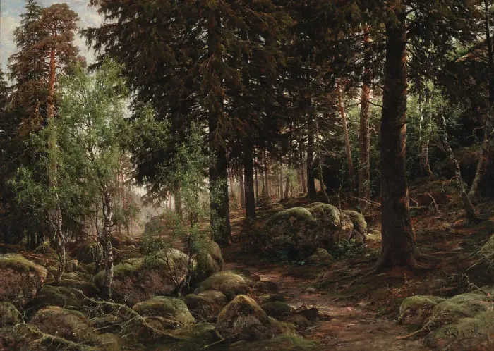 Framed Print : Forest Interior, 1882. Creator: Berndt Lindholm Framed Print : Forest Interior, 1882. Creator: Berndt Lindholm