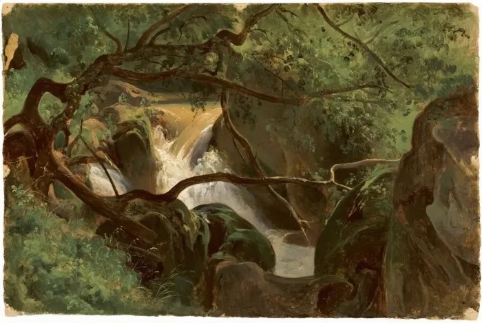 Framed Print : Forest Interior with a Waterfall, Papigno, 1825  /  1830. Creator: AndreGiroux