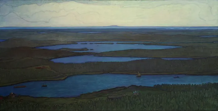 Framed Print : Over Forest and Lake, 1908. Creator: Otto Hesselbom Framed Print : Over Forest and Lake, 1908. Creator: Otto Hesselbom