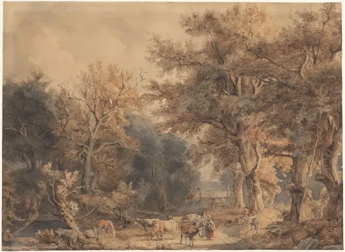 Framed Print : Forest landscape with figures and cattle, c.1847-c.1899. Creator: Jacob Henricus Maris Framed Print : Forest landscape with figures and cattle, c.1847-c.1899. Creator: Jacob Henricus Maris