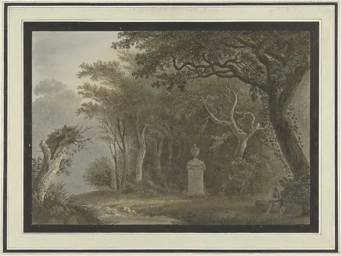 Framed Print : Forest landscape with a monument to Salomon Gesner, 1740-1800. Creator: Anon