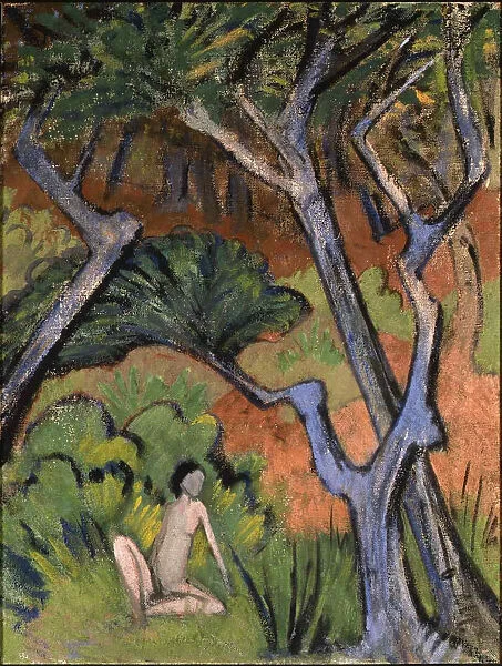 Forest landscape with nude, 1924. Creator: Mueller, Otto (1874-1930)