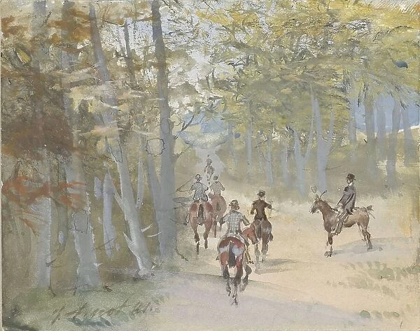 Forest landscape with riders, 1881. Creator: Jules baron Finot