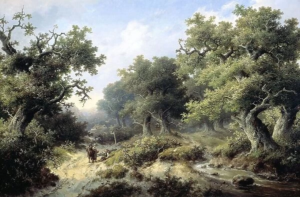 Forest landscape with travellers, 1849. Creator: Jacobus Johannes Cremer