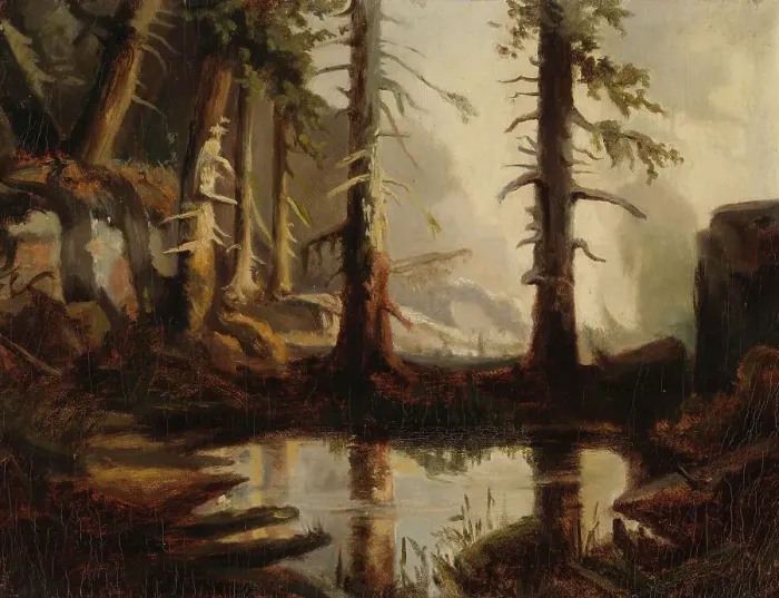 Framed Print : A Forest Pond, after H. A. Cappelen, 1871. Creator: Fanny Churberg Framed Print : A Forest Pond, after H. A. Cappelen, 1871. Creator: Fanny Churberg