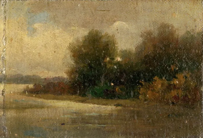 Framed Print : Forest by a river, 1890-1900. Creator: Felician Moczik Framed Print : Forest by a river, 1890-1900. Creator: Felician Moczik