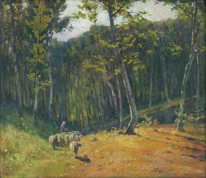 Framed Print : Forest with sheep, 1900-1910. Creator: Ludovit Cordak Framed Print : Forest with sheep, 1900-1910. Creator: Ludovit Cordak