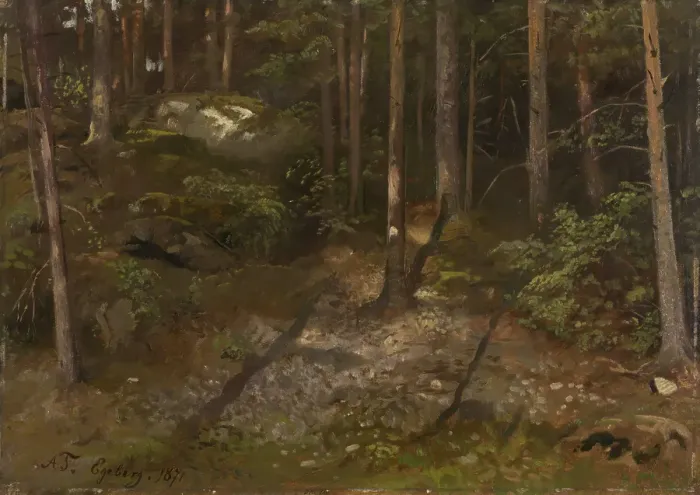 Framed Print : Forest Study, 1871. Creator: Adolph Tidemand Framed Print : Forest Study, 1871. Creator: Adolph Tidemand