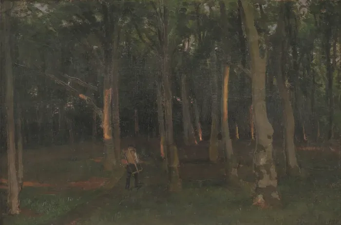 Framed Print : Forest at sunset, 1889. Creator: Hans Smidth Framed Print : Forest at sunset, 1889. Creator: Hans Smidth