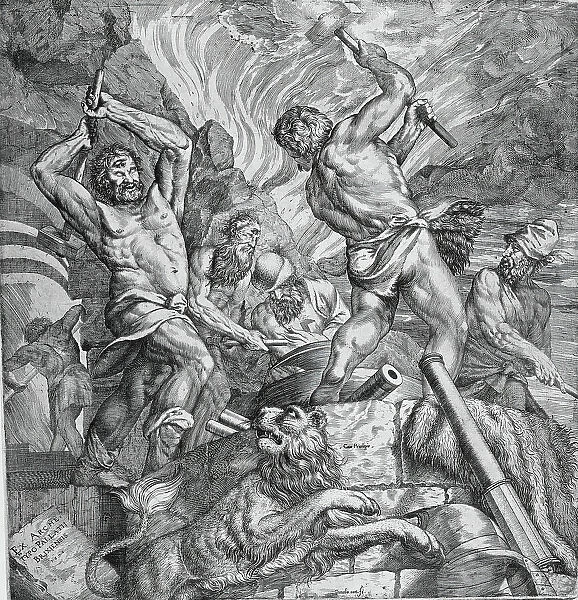 Forge of the Cyclopes, 1572. Creator: Cornelis Cort