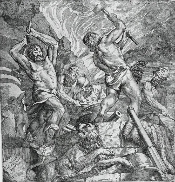 Framed Print : Forge of the Cyclopes, 1572. Creator: Cornelis Cort Framed Print : Forge of the Cyclopes, 1572. Creator: Cornelis Cort