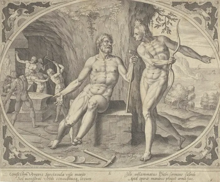 Framed Print : The Forge of Vulcan, about 1600. Creator: Hans Collaert the Younger Framed Print : The Forge of Vulcan, about 1600. Creator: Hans Collaert the Younger