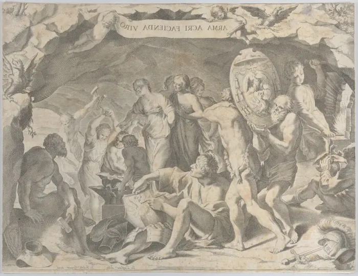 Framed Print : The Forge of Vulcan, 1620-47. Creator: Johann Friedrich Greuter Framed Print : The Forge of Vulcan, 1620-47. Creator: Johann Friedrich Greuter