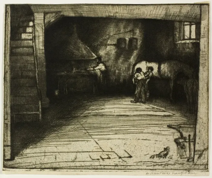 Framed Print : Forge with the White Horse, 1900. Creator: Donald Shaw MacLaughlan Framed Print : Forge with the White Horse, 1900. Creator: Donald Shaw MacLaughlan