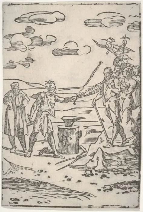 Framed Print : The forger standing by an anvil pulling a man in chains, from the series The var... ca Framed Print : The forger standing by an anvil pulling a man in chains, from the series The var... ca