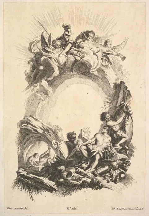 Framed Print : The Forges of Vulcan, from Book of Cartouches, mid-18th century Framed Print : The Forges of Vulcan, from Book of Cartouches, mid-18th century