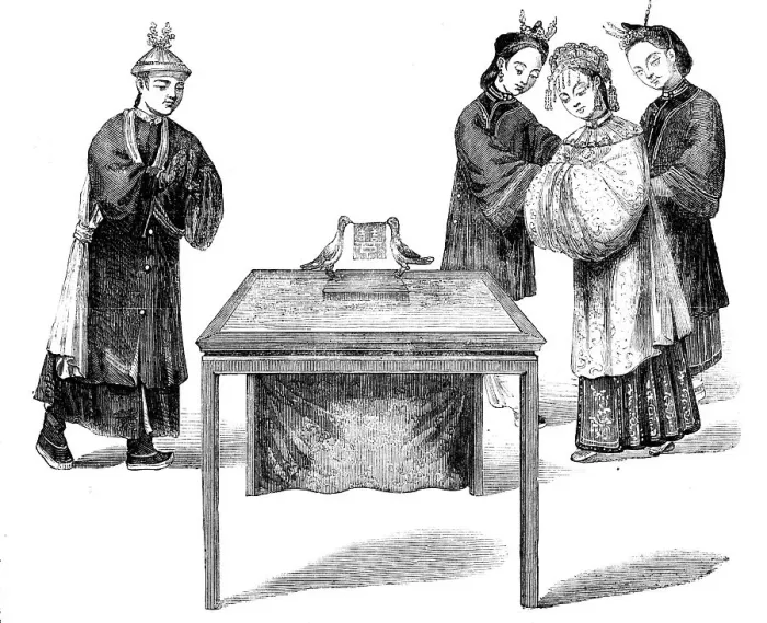 Framed Print : Form of a Treaty of Marriage in China - from a drawing by a Chinese artist, 1857. Creator: Unknown Framed Print : Form of a Treaty of Marriage in China - from a drawing by a Chinese artist, 1857. Creator: Unknown