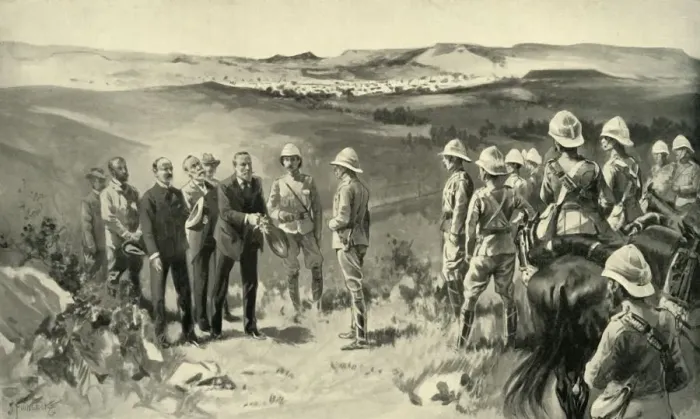 Framed Print : The Formal Surrender of Bloemfontein, 1900. Creator: Joseph Finnemore Framed Print : The Formal Surrender of Bloemfontein, 1900. Creator: Joseph Finnemore