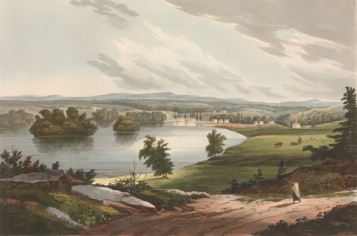 Framed Print : Fort Edward (No. 10 of The Hudson River Portfolio), 1822-23. Creator: John Hill Framed Print : Fort Edward (No. 10 of The Hudson River Portfolio), 1822-23. Creator: John Hill