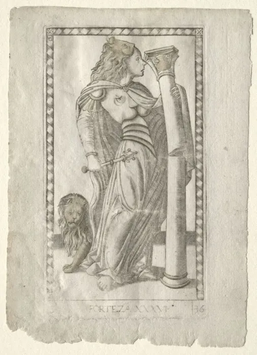 Framed Print : Forteza (from the Tarocchi, series B: Cosmic Principles & Virtues, #36), before 1467 Framed Print : Forteza (from the Tarocchi, series B: Cosmic Principles & Virtues, #36), before 1467