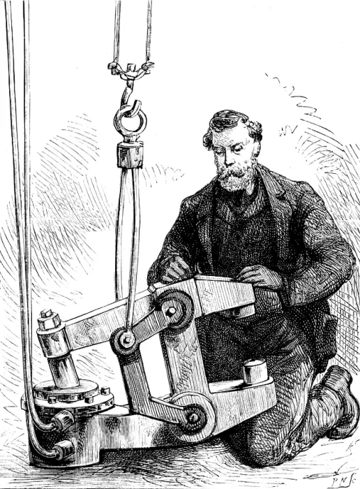 Framed Print : The Forth Bridge: hydraulic riveting machine...[used] by the Prince of Wales, 1890. Creator: P Naumann