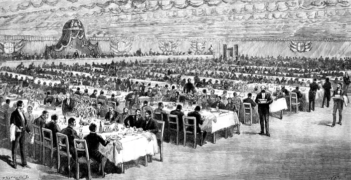 Framed Print : The Forth Bridge: Luncheon in the Model Room, 1890. Creator: P Naumann Framed Print : The Forth Bridge: Luncheon in the Model Room, 1890. Creator: P Naumann